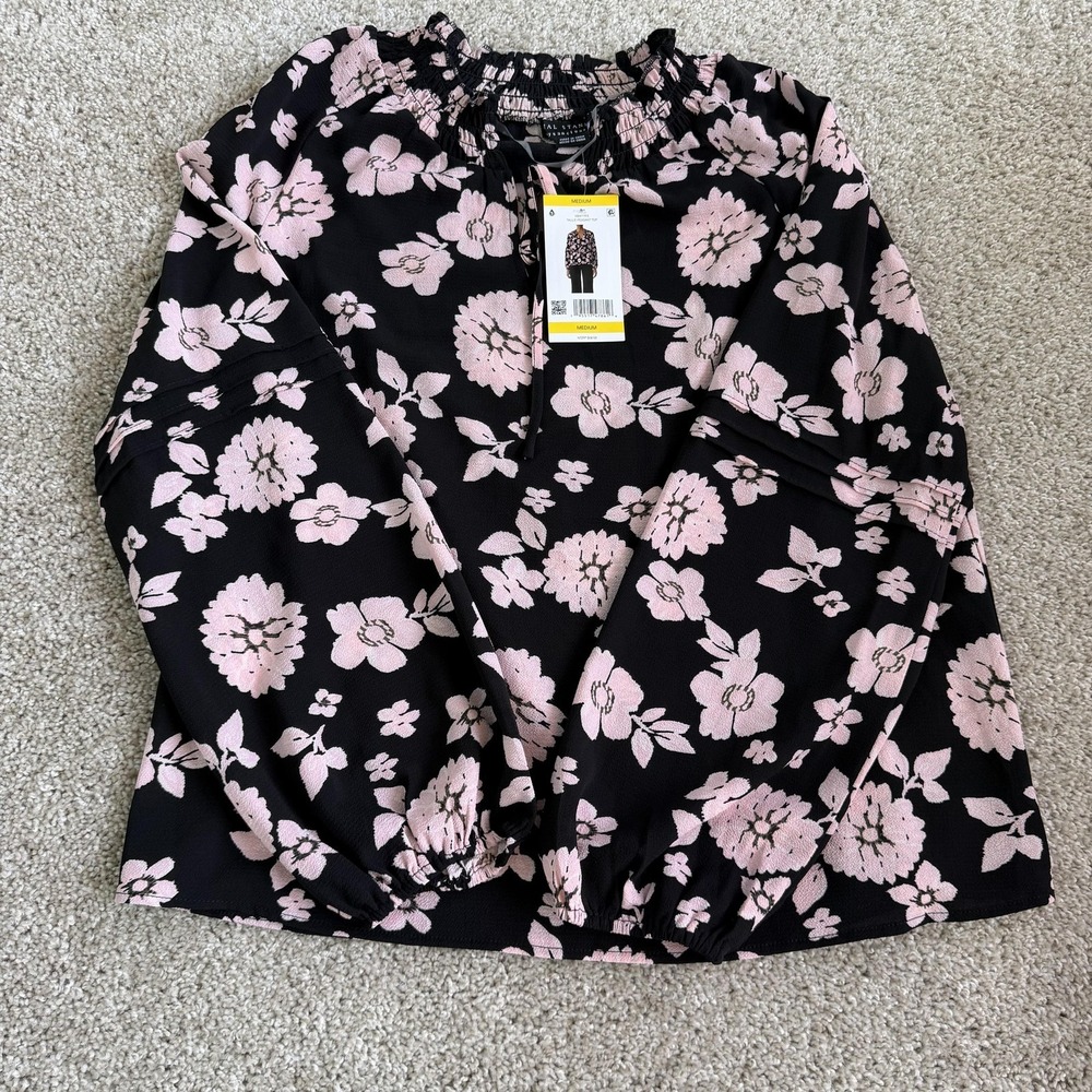 Social Standard By Sanctuary Blouse Womens M Black Floral Ruffle Long Sleeve Top